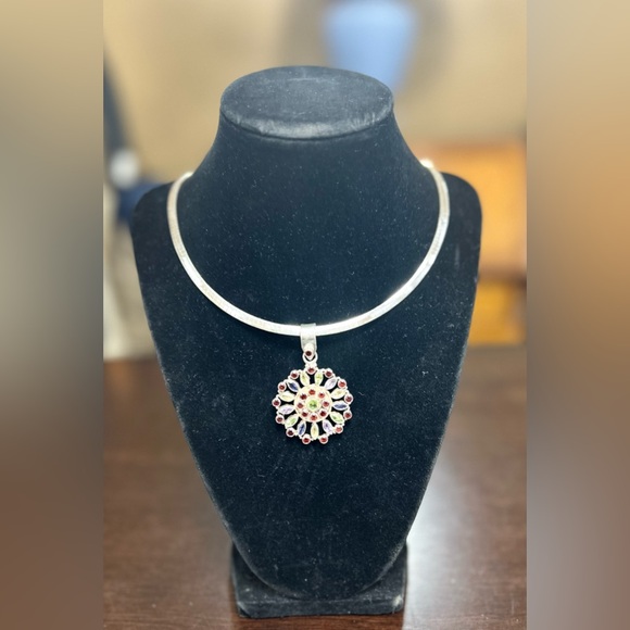Lovely Multi-Colored Tourmaline and Garnet Pendant On A 20 In Sterling Necklace